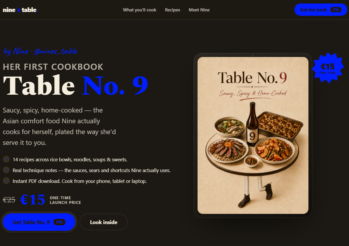 Nine's Table sales page